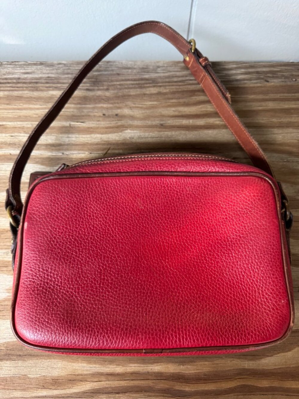 Coach Sheridan Charleston Crossbody Red Pebbled Leather Brown Trim Vintage USA - Picture 6 of 12